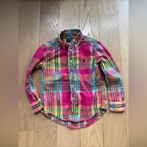 Ralph Lauren Boys Madras Plaid Shirt Oxford Button Down Multi Pony 4 4T Spring